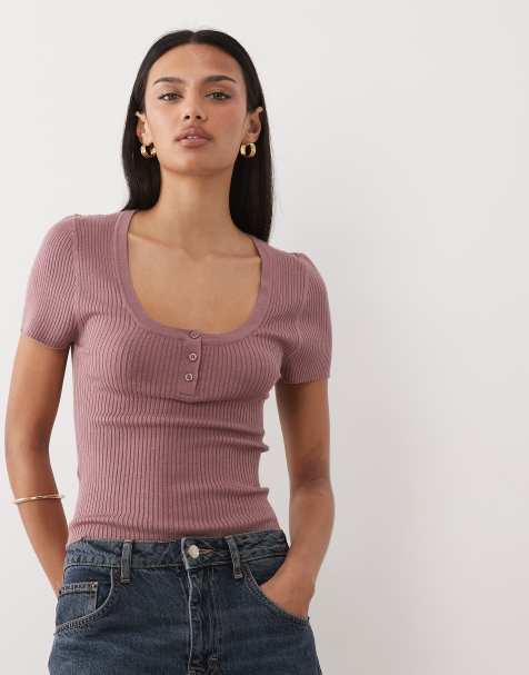 Mango Teen - T-shirt mini rosa a coste con bottoni - view 1