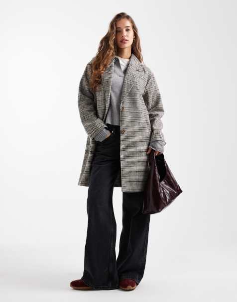 Mango Teen tailored coat in brown check - view 1
