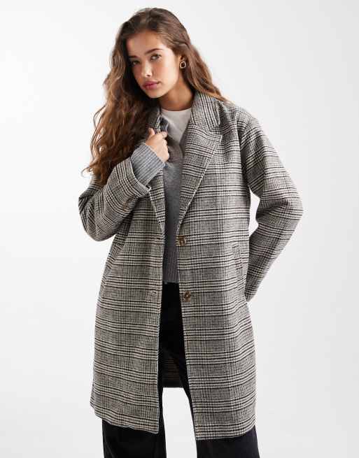 Mango Teen tailored coat in brown check , 2 of 4