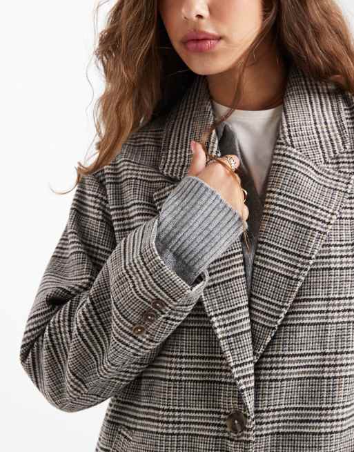 Mango Teen tailored coat in brown check , 3 of 4
