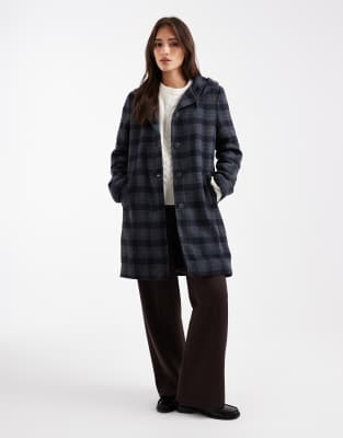 Mango Teen tailored hooded coat in blue plaid
