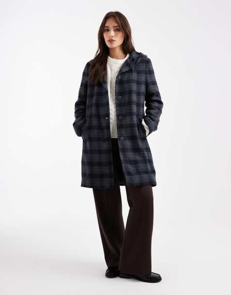 Mango Teen tailored hooded coat in blue plaid - view 1