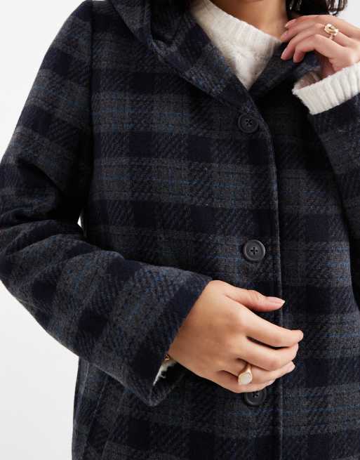 Mango Teen tailored hooden coat in blue check , 4 of 4