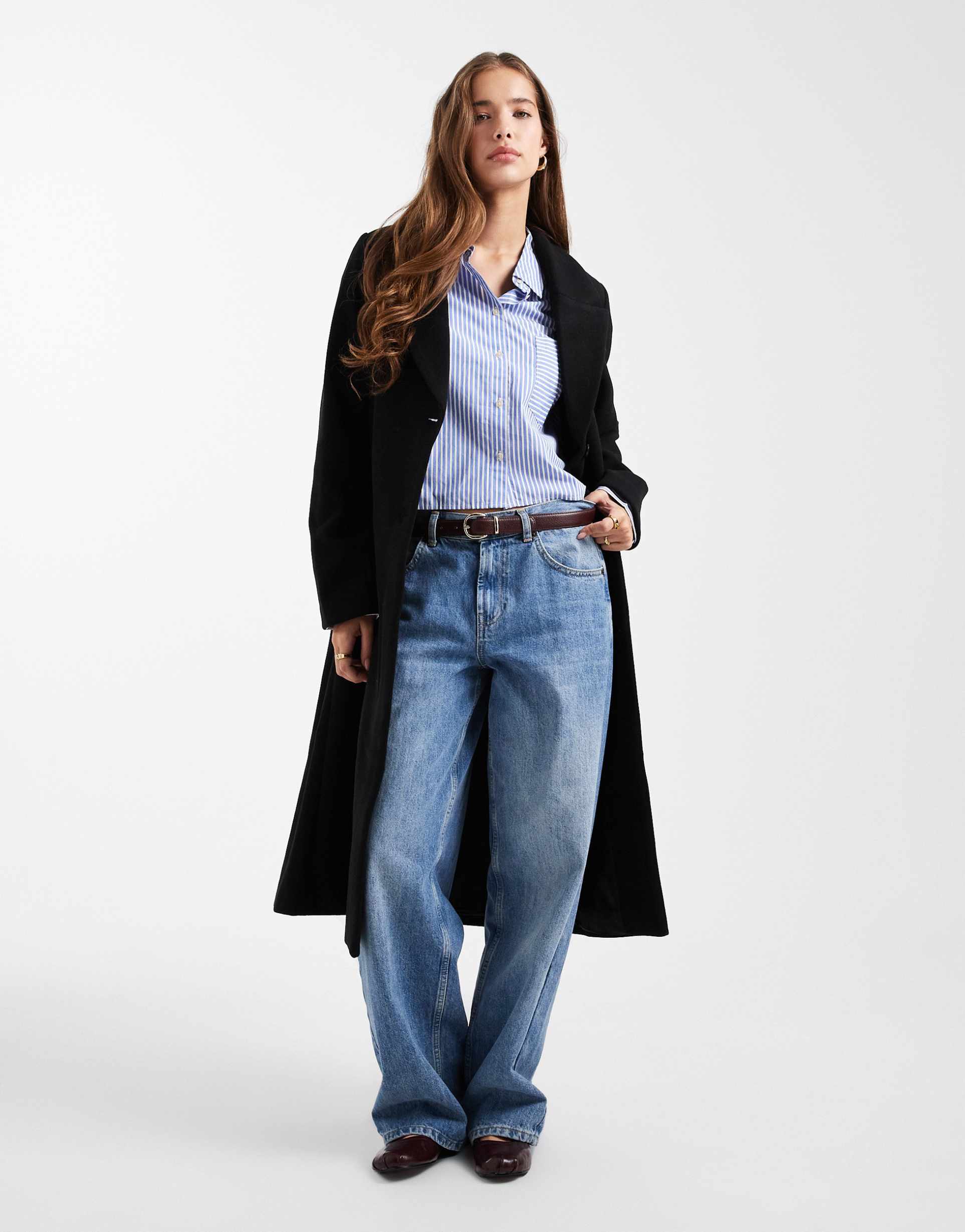 mango teen tailored maxi coat in black