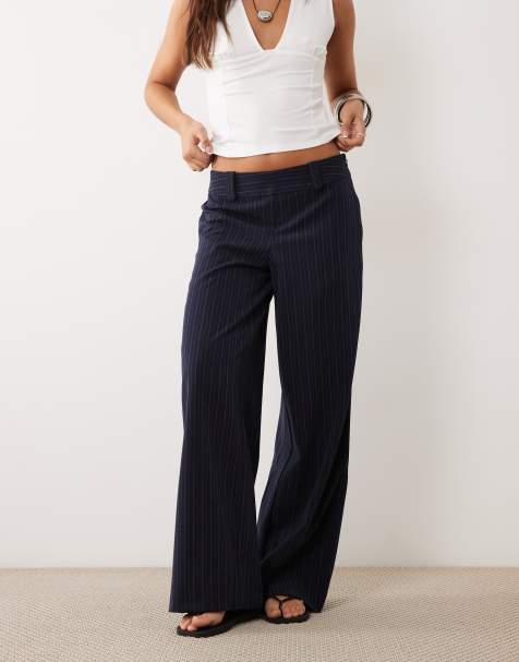 Mango Teen tailored straight pants in navy pinstripe - view 1