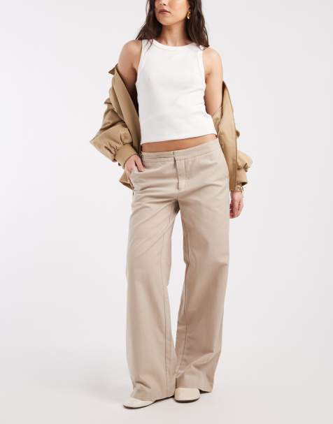Mango Teen tailored trouser with tie detail in beige - view 1