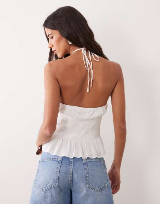 Mango Teen textured halterneck top in white, 4 of 4