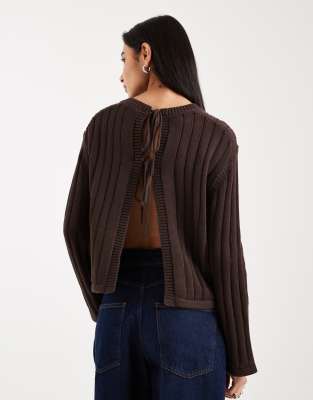 Mango Teen Tie Back Cable Knit Top In Brown