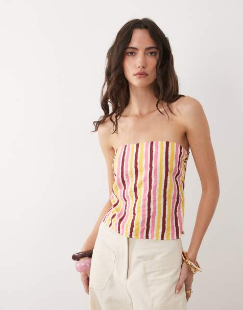 Mango Teen tie front sleeveless top co-ord in yellow stripe - view 1