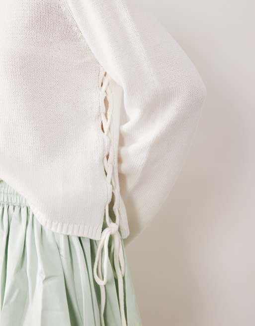 Mango Teen tie side jumper in off white, 3 of 4