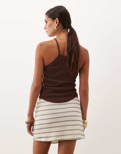 Mango Teen tie side mini skirt co-ord in beige stripe, 2 of 5