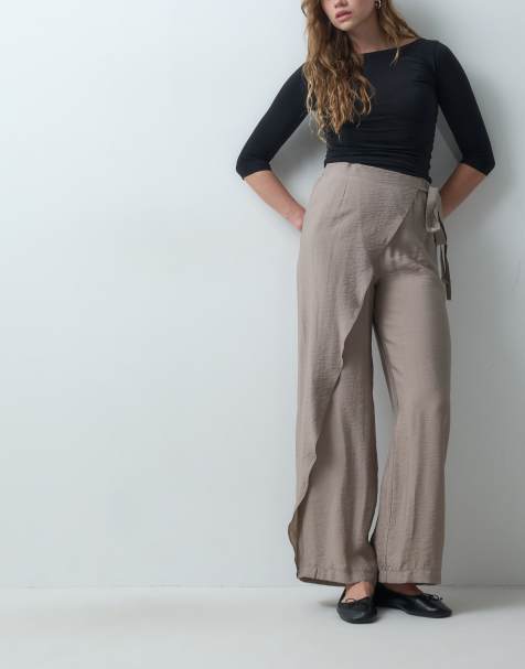 Mango Teen tie side straight trouser in beige - view 1