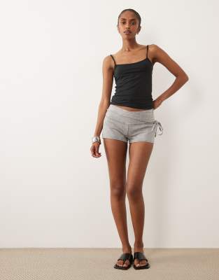 Mango Teen tie waist denim micro shorts in gray