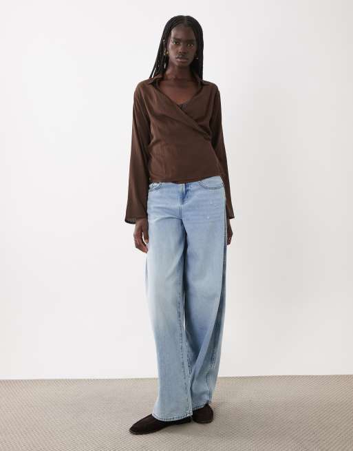 Mango Teen tie waist shirt in brown, 3 of 4