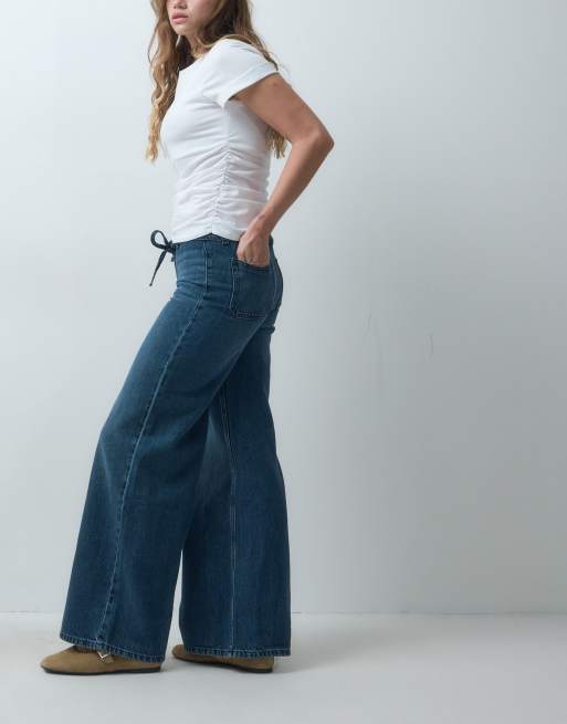 Mango Teen tie waist straight jean in dark blue, 2 of 5