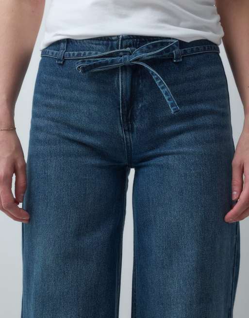 Mango Teen tie waist straight jean in dark blue, 4 of 5