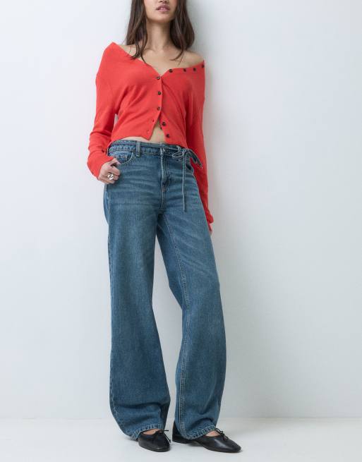 Mango Teen tie waist straight jean in light blue, 2 of 5