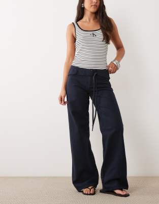Mango Teen Tie Waist Straight Jeans In Blue