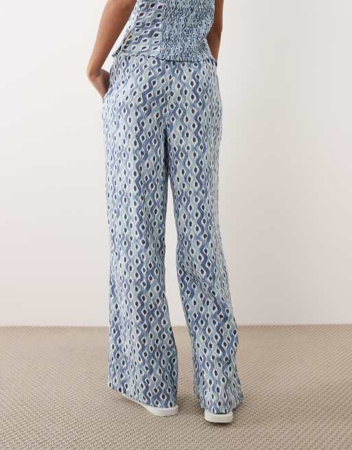 Mango Teen tie waist straight trouser co-ord in blue print, 4 of 5