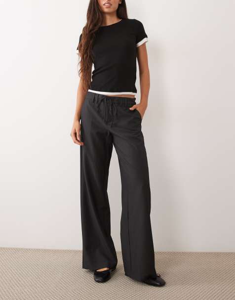 Mango Teen tie waist tailored straight trouser in charcoal - view 1