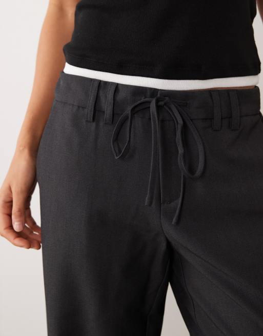 Mango Teen tie waist tailored straight trouser in charcoal, 5 of 5