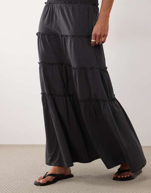 Mango Teen tiered maxi skirt in charcoal, 4 of 5