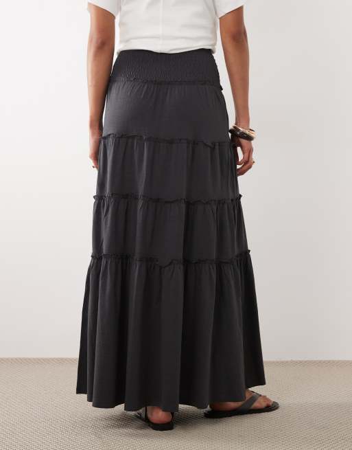 Mango Teen tiered maxi skirt in charcoal, 5 of 5