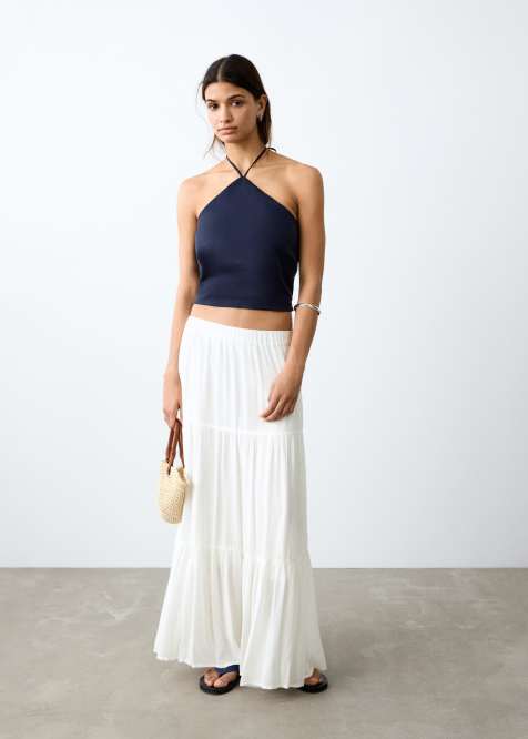 Mango Teen tiered maxi skirt in white - view 1