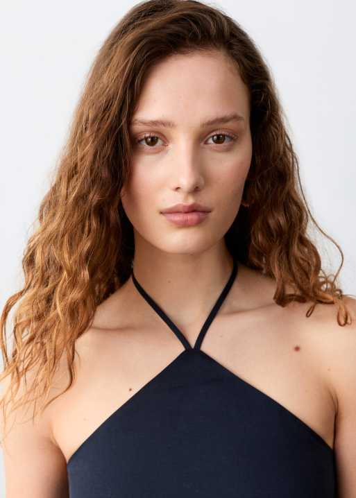 Mango Teen - Top allacciato al collo in misto lino blu navy, 3 di 4