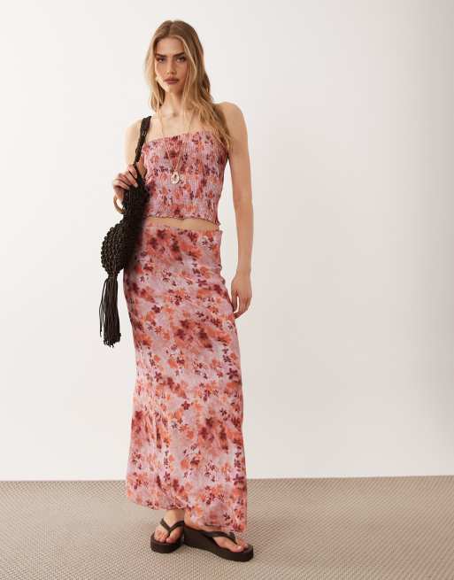 Mango Teen - Top arricciato con spalle scoperte rosa a fiori in coordinato, 2 di 4