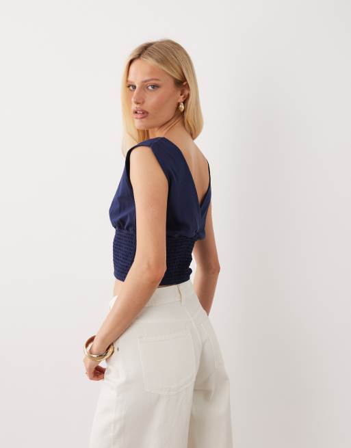 Mango - Teen - Top arricciato in vita con scollo a V profondo blu navy, 4 di 4