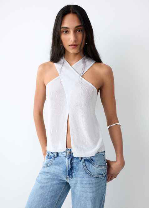 Mango Teen - Top in maglia argento con dettaglio incrociato - view 1