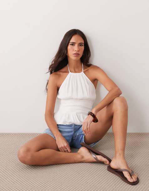 Mango Teen top z fakturą i dekoltem typu halter w kolorze białym - view 1