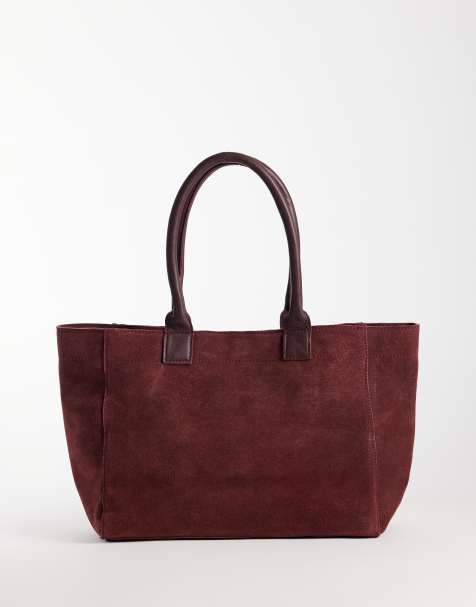 Mango Teen torba typu tote ze 100% skóry zamszowej w kolorze bordowym - view 1