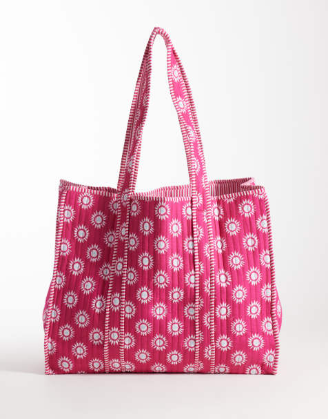 Mango Teen tote bag in bright pink sunshine print - view 1