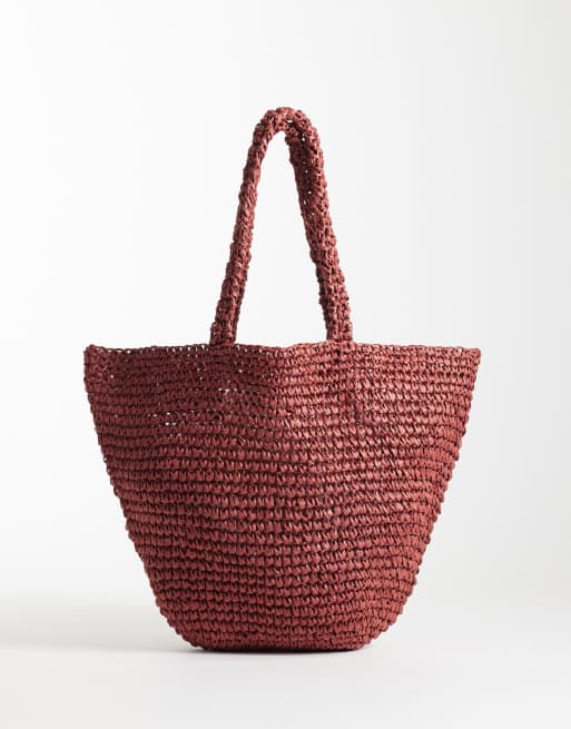 Mango - Teen - Tote tas van raffia in dieprood, 4 van 4