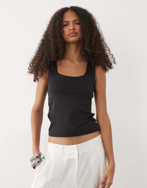 Mango Teen – Trägertop in Schwarz mit eckigem Ausschnitt, 3 von 4