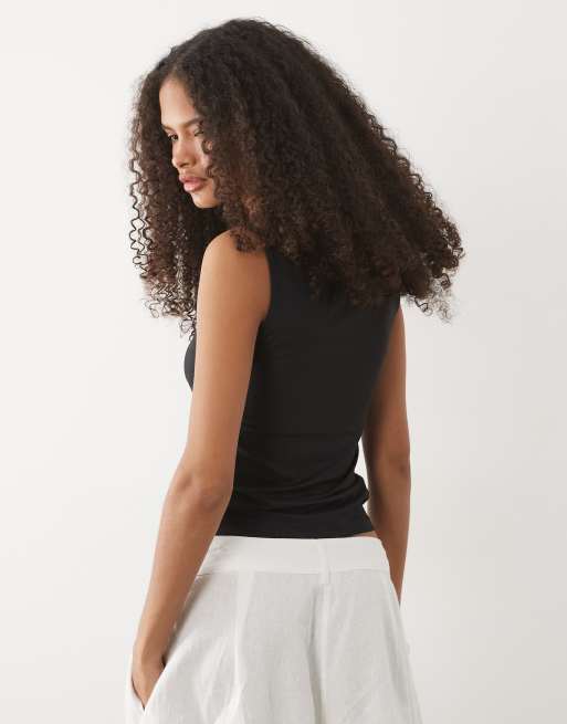 Mango Teen – Trägertop in Schwarz mit eckigem Ausschnitt, 4 von 4