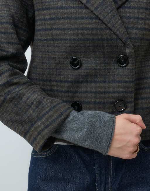 Mango Teen Trenchcoat aus Wollmix in Schokobraun mit Karoprint, cropped, 3 von 4