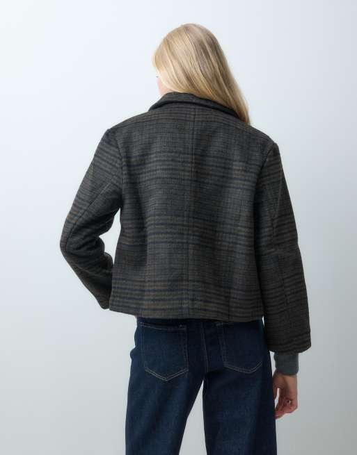 Mango Teen trenchcoat i ullmix, kort modell, med chokladbrun rutigt tryck, 4 av 4