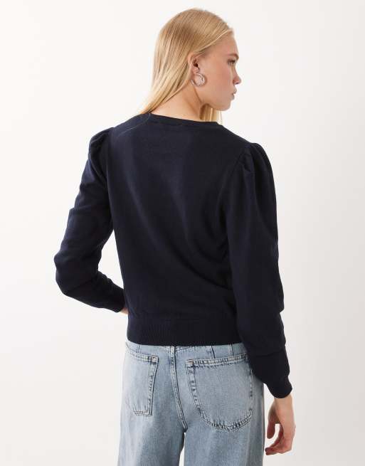 Mango Teen tröja med puffärmar i navy, 4 av 4