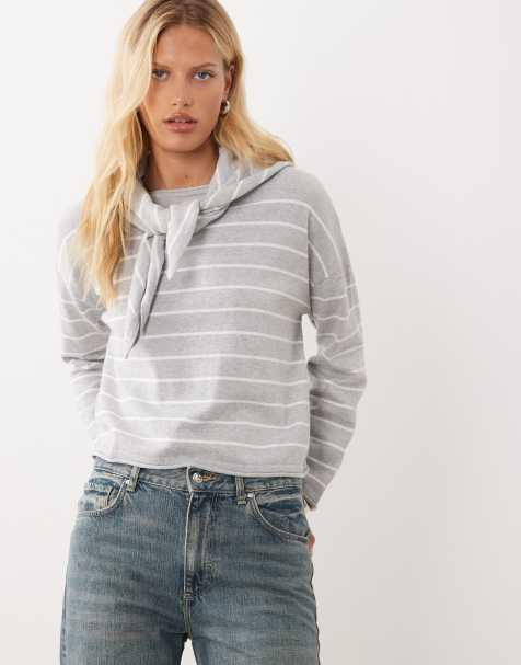 Mango Teen tröja med scarfdetalj i grå rand - view 1