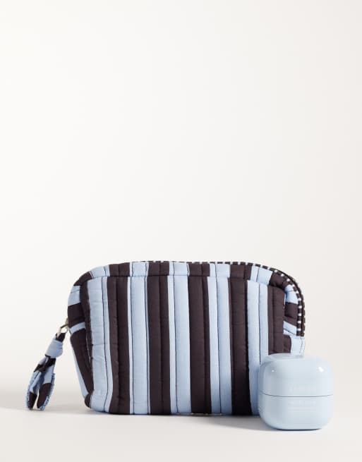 Mango Teen trousse de toilette à imprimé rayures marron et bleu, 2 de 4