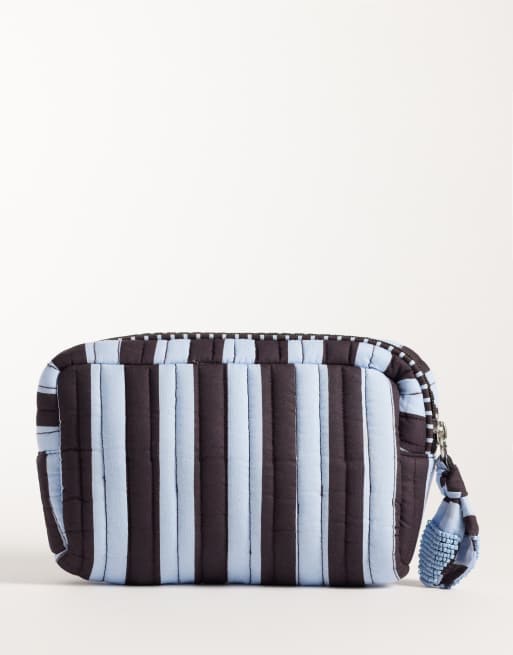 Mango Teen trousse de toilette à imprimé rayures marron et bleu, 4 de 4