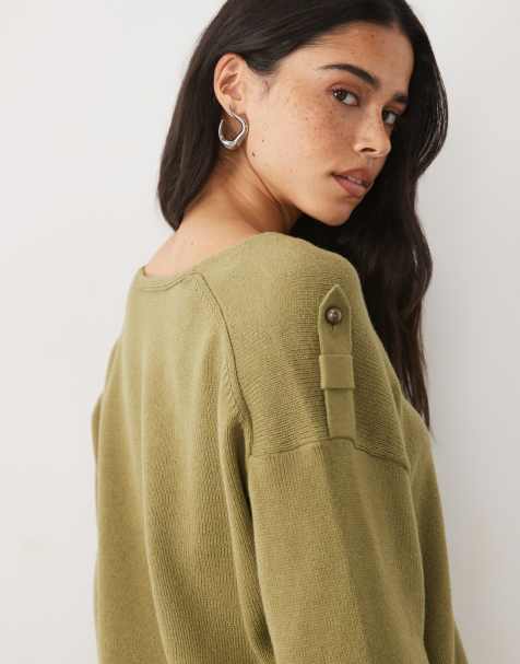 Mango Teen utility shoulder detailing sweater in khaki green - view 1
