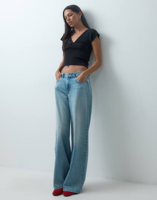 Mango Teen v-neck cap sleeve ruched detail  top in black, 2 of 4