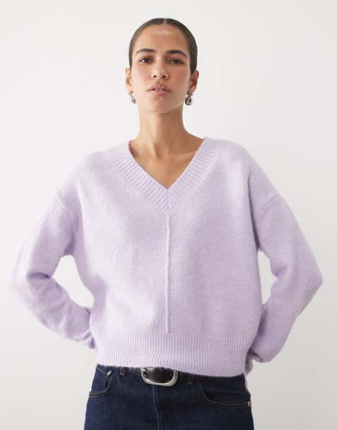 Mango Teen v neck jumper in lilac - view 1
