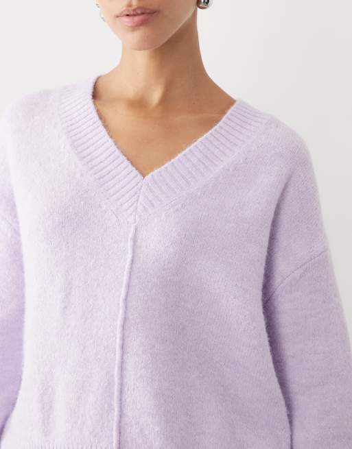 Mango Teen v neck jumper in lilac, 3 of 4