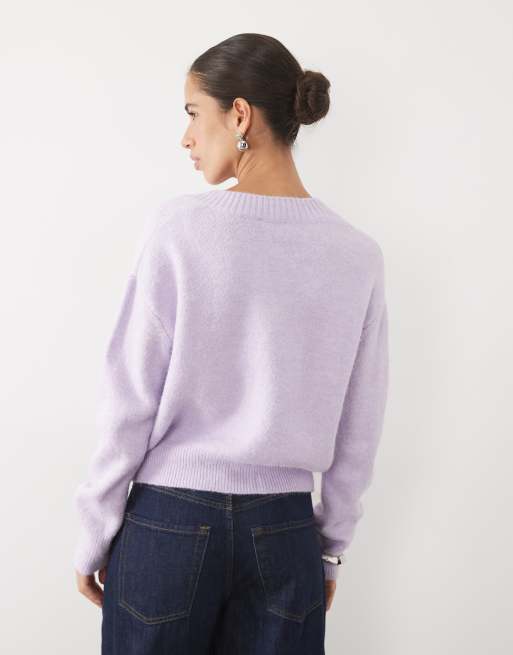 Mango Teen v neck jumper in lilac, 4 of 4