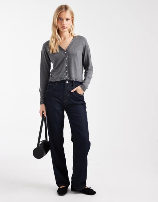 Mango Teen v neck knit cardigan with frill trim in gray, 2 of 4